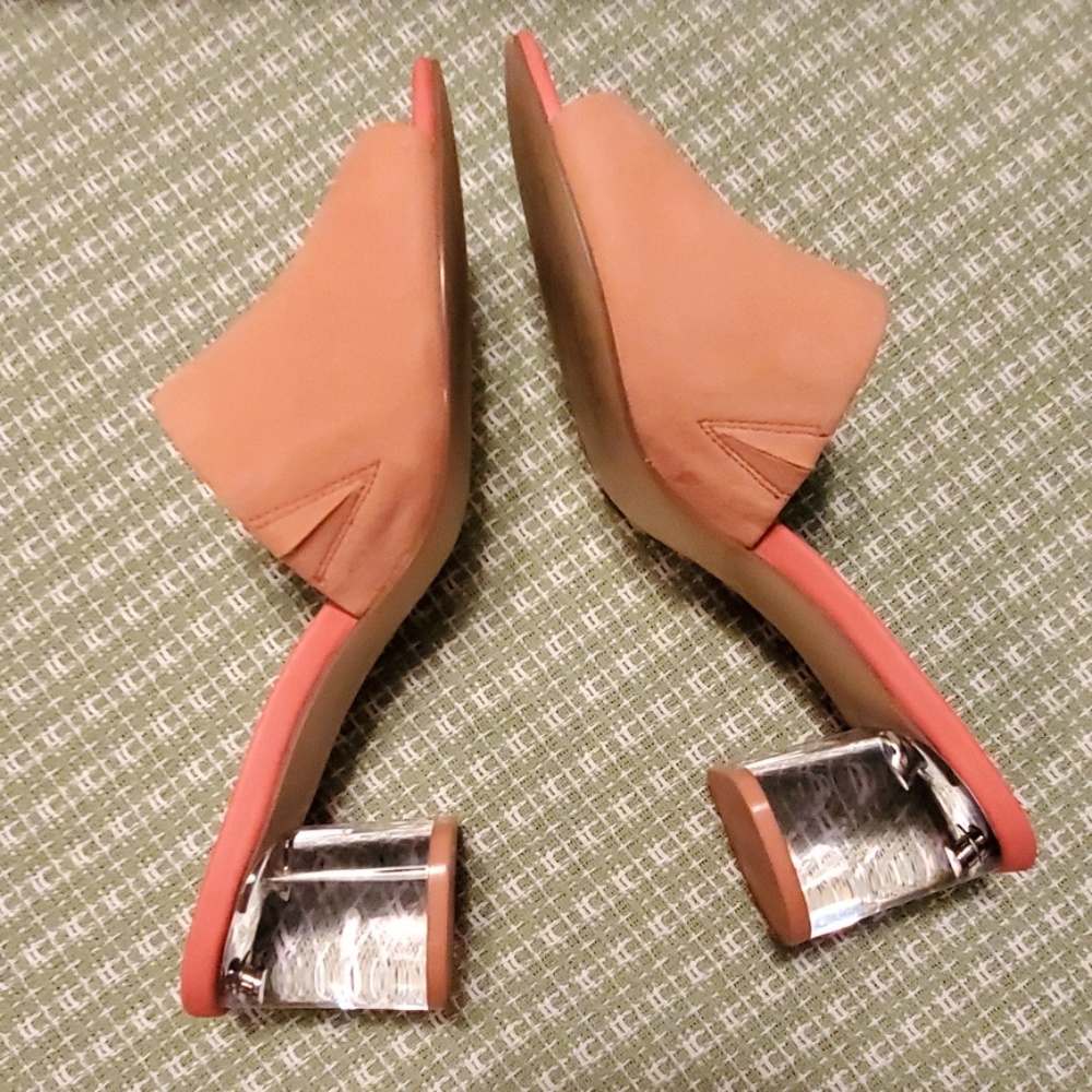 Katy Perry clear chunky heel slides